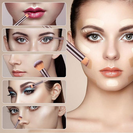 HEYMKGO Makeup Brushes 15PCS Champagne Gold Professional Makeup Brush Set Foundation Brush Blending Powder Blush Concealer Eye Make Up Brush with Bag