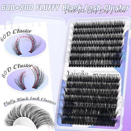 Fluffy Lash Cluster Eyelash Extensions 14-25mm Thick Lash Clusters 60D+80D D Curl Wispy Individual Lashes 280pcs False Eyelashes DIY Plant Fibers Lash Extension, by Yaiseiko