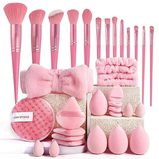 Makeup Brush Set 33 Pcs Makeup Tool Set Premium Synthetic Foundation Powder Concealers Eye shadows Blush Makeup Brushes (Pink, 33 Piece Set)
