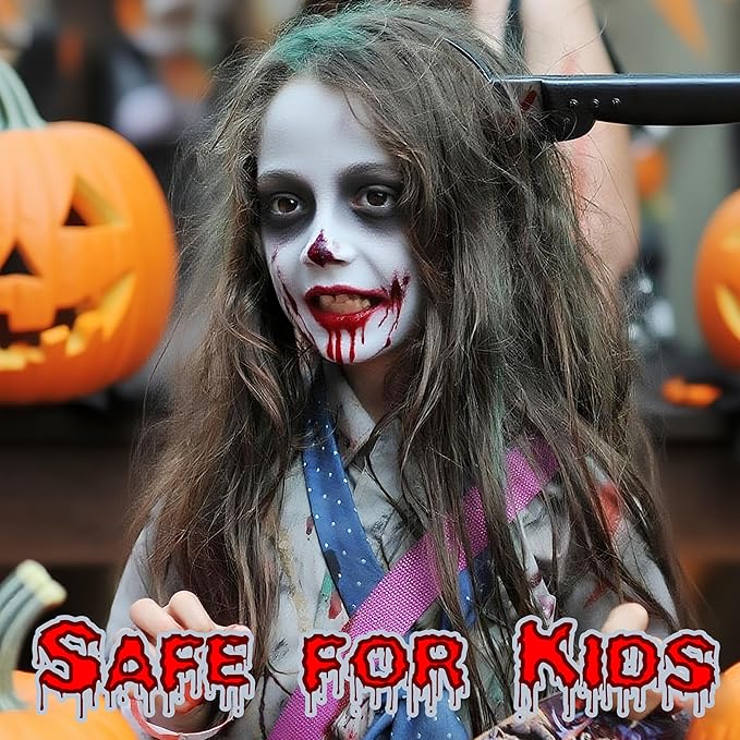 Halloween Zombie Makeup Kit,1.01oz Zombie Grey Blue Face Body Paint and 30ml Washable Dripping Fake Blood with sponge,Light Gray Face Painting SFX Cream Makeup with Stage Blood for Vampires