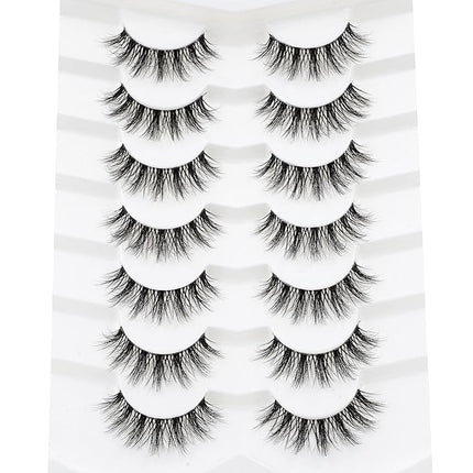 3D Clear Band False EyeLashes C/D Curl Soft Faux Mink Lashes Natural Look Cat Eye Fake lashes Short Russian Strip Lashes 7 Pairs-Happy Heartbeat(No.213)