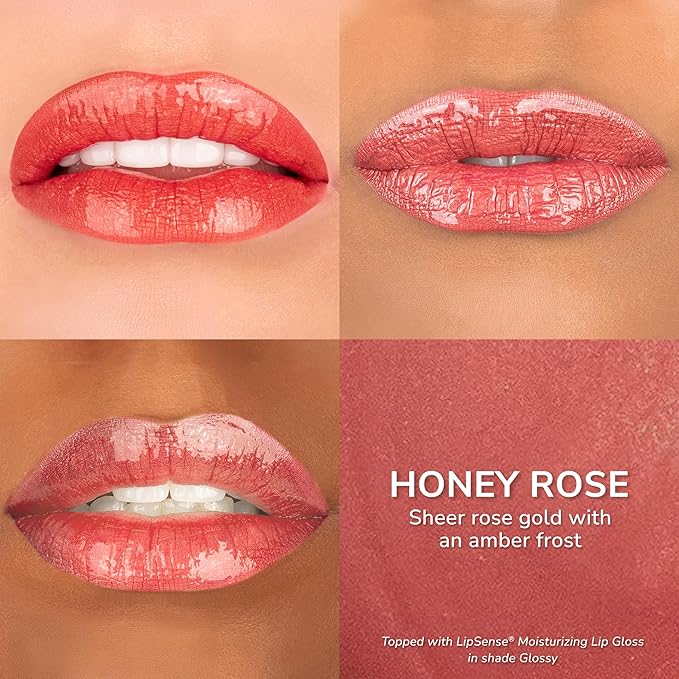 SeneGence LipSense Honey Rose Liquid Lipstick and Glossy Clear Lip Gloss Duo – 18HR Wear, Hydrating, Waterproof, Transfer-Proof