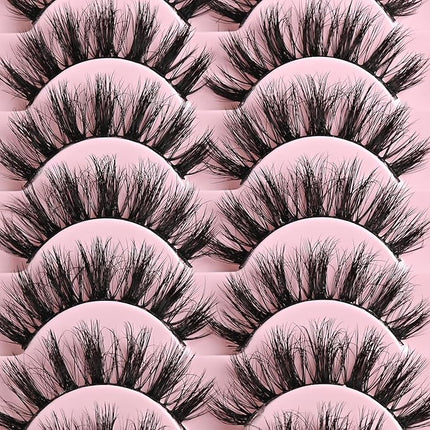 FARRED Fluffy Lashes Natural Eyelashes Short Wispy Eye Lash Strips 14 Pairs Separated Volume Eyelash Pack 16mm Dramatic Wispies Fake Strip Lashes Clusters Cat Eye Pestañas Spiky Look (F24 | 9-16mm)
