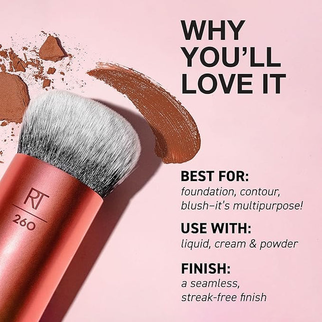 Real Techniques Bubble Blending Makeup Brush, Multipurpose Foundation Brush For Liquid, Cream, & Powder Products, Unique Round Brush Head, Synthetic Bristles, Vegan & Cruelty Free, 1 Count