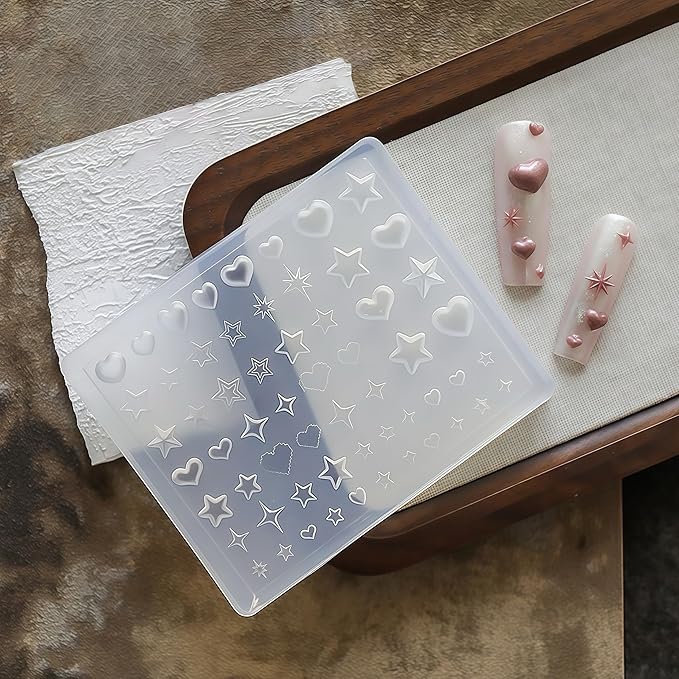 3D Nail Molds Heart, Stars, Starburst Nails Charms Design, Silicone Tool Art Y2k Decoration