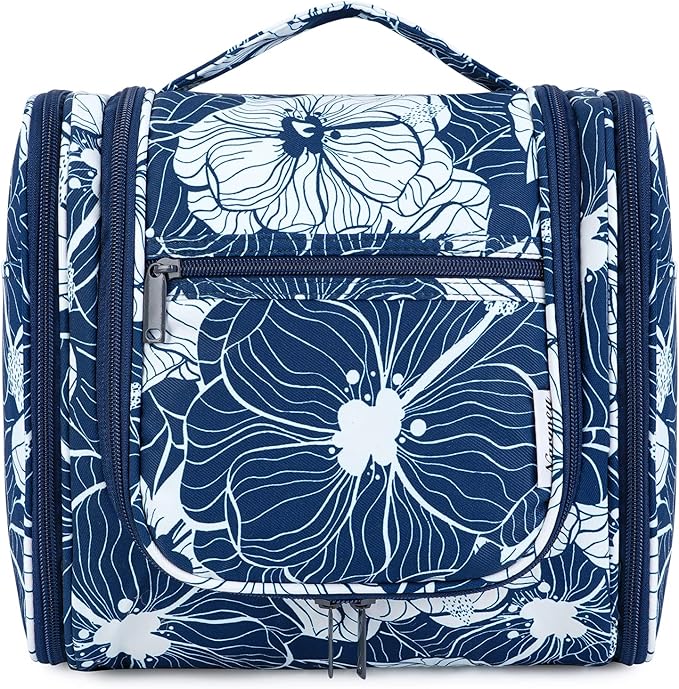 Narwey Hanging Toiletry Bag for Women Travel Makeup Bag Organizer Toiletries Bag for Cosmetics Essentials Accessories (Large, Blue Lotus)