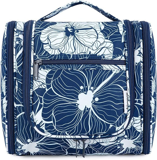 Narwey Hanging Toiletry Bag for Women Travel Makeup Bag Organizer Toiletries Bag for Cosmetics Essentials Accessories (Large, Blue Lotus)