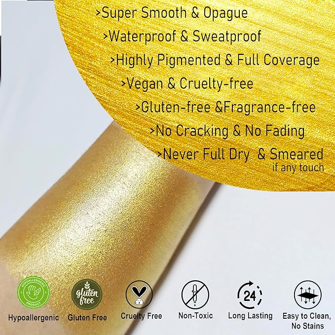 CCbeauty Gold Face Paint Stick, Metallic Face Painting Kit, Full Coverage SFX Makeup Foundation, Professional Non-Toxic Body Paint for Halloween Costume Party, For Wonder Women, Iron Man Makeup