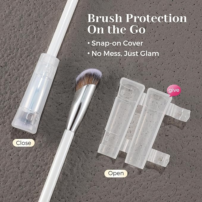 ENERGY Concealer Brush, Under Eye Makeup Small Angled Kabuki Precision Face Blending Brush-Liquid Cream Foundation Concealer for Dark Circles, Make Up Nose Contour Applicator Vegan with Cover (White)