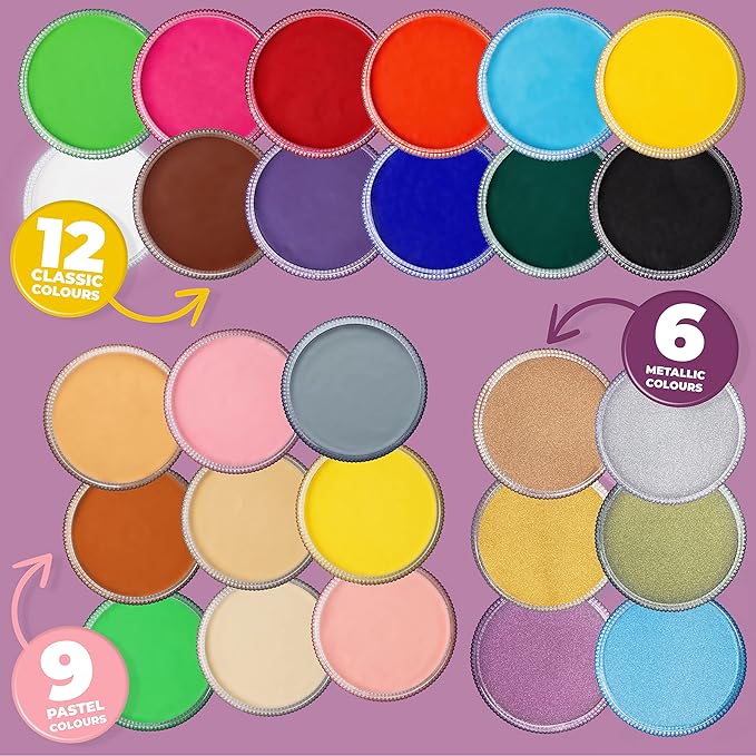 Blue Squid PRO Face Paint - Professional Water Based Single Cake Facepaint & Body Paints - SFX Makeup, Kids Adults Face Painting for Costume, Halloween, Cosplay - Metallic Purple 30g / 1oz