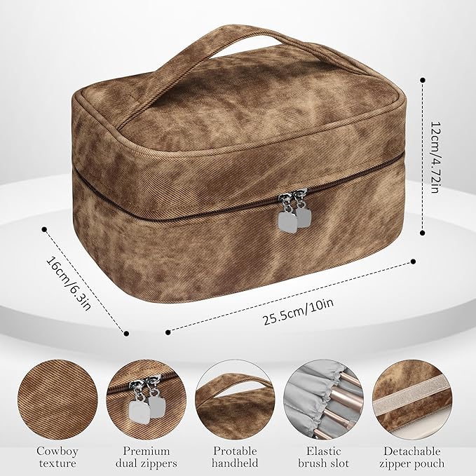 Makeup Bag, Portable Cosmetic Bag, Large Capacity Travel Makeup Case Organizer,Stylish Denim-Look Toiletry Bag for Women Girls With Handle and Removable Pouch