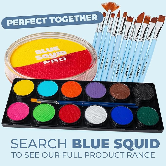 Blue Squid Face Paint Water Based Single Cake Professional Face Paint & Body Paint - Water Activated, Kids Adults Face Painting for Costume, Halloween Makeup, Cosplay - Red & Yellow Face Paint 30g