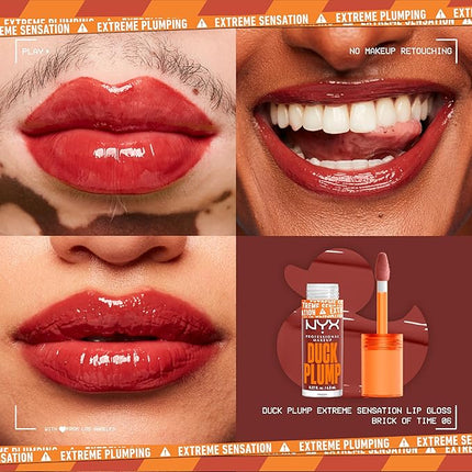 NYX PROFESSIONAL MAKEUP Duck Plump High Pigment Plumping Lip Gloss with Spicy Ginger, Vegan Lip Makeup - Brick Of Time (Rich Terracotta)