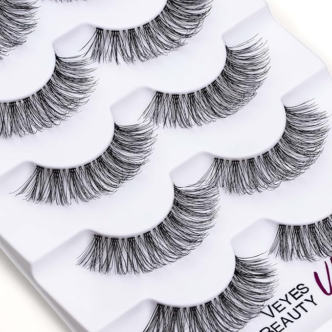 VEYESBEAUTY False Eyelashes Wispy Lashes Lightweight Natural Look Fluffy 3D Layered Volume Faux Mink Thin & Invisible Band Dreamy Lashes, Comfortable and Reusable, 5 Pairs