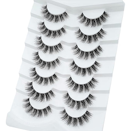 3D Clear Band False EyeLashes Natural Look Cat Eye Wispy Fake lashes Short Supernatural Cross Soft Reusable Lashes 7 Pairs-Happy Heartbeat(No.202)