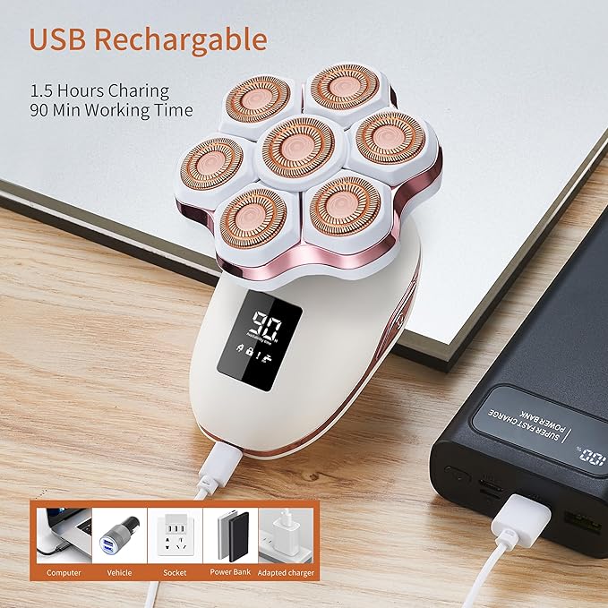 Women's Electric Razors for Women Legs Pubic Facial Hair Removal 2 in 1 Womens Electric Shaver for Women,Bikini Trimmer for Lady,Waterproof (7D)