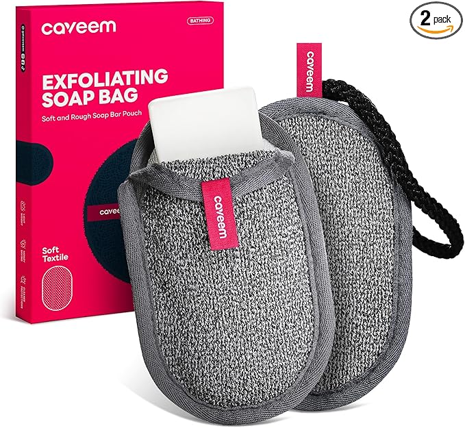 2 Pack Dual-Sided Softness Exfoliation Soap Pouch, Soap Saver Bag for Bar Soap, Soap Mesh Pocket Bar Holder for Washing Body, Soap Sack Sponge Bag for Shower Bath