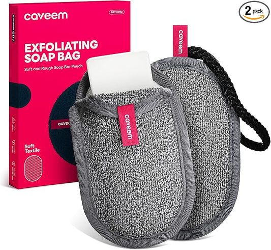 2 Pack Dual-Sided Softness Exfoliation Soap Pouch, Soap Saver Bag for Bar Soap, Soap Mesh Pocket Bar Holder for Washing Body, Soap Sack Sponge Bag for Shower Bath