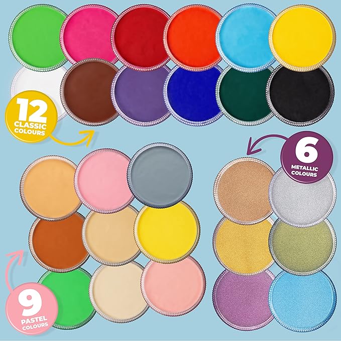 Blue Squid Face Paint Water Based Single Cake Professional Face Paint & Body Paint - Water Activated, Kids Adults Face Painting for Costume, Halloween Makeup, Cosplay - Metallic Blue Face Paint 30g