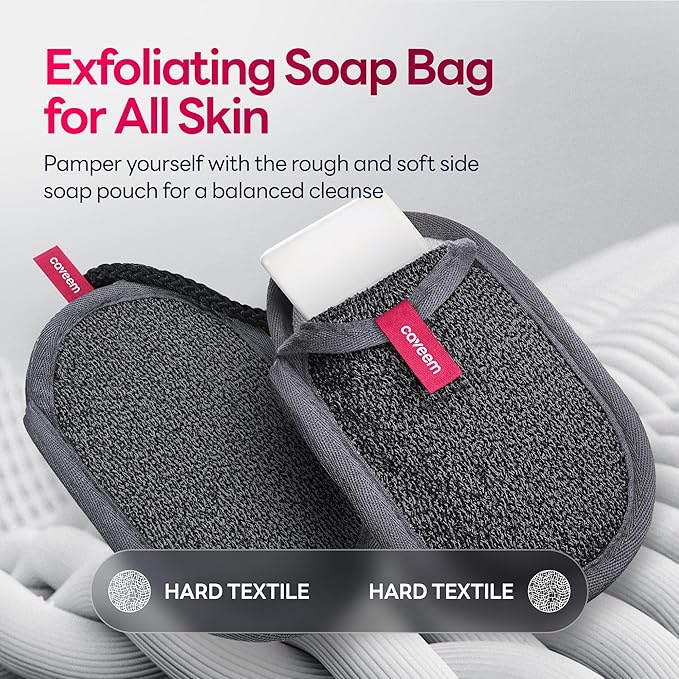 Soap Bag, Rough Exfoliation Soap Pouch for Bar Soap, Soap Mesh Pocket Bar Holder Washing and Drying Bags, Soap Sack Sponge Bag for Shower Bath (2 Pack)