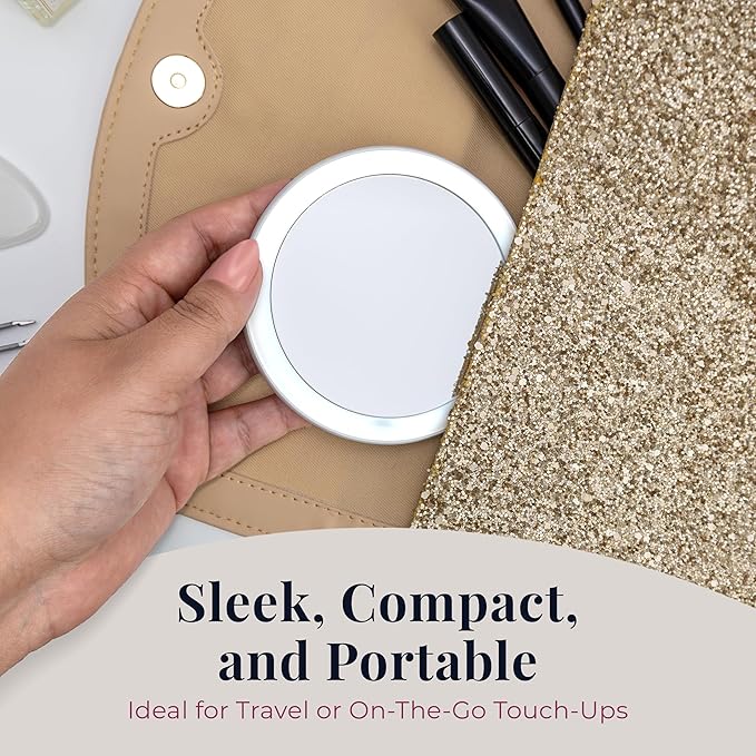 Zadro LED Lighted Compact Mirror with Magnification, Multi Light Color Touch Control, Rechargeable Battery, Travel Mirror Pouch Included (White, 3X / 4" Dia Width / 3.2" Dia Mirror)