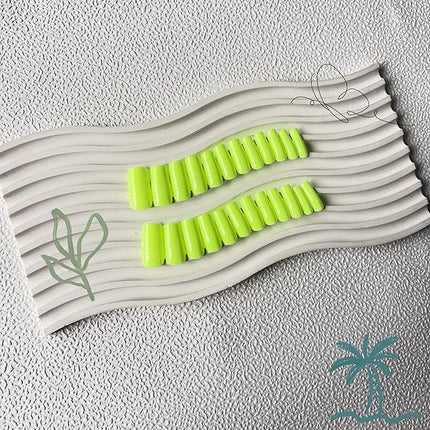 KXAMELIE Neon Green Coffin Nails Medium, Natural Thick Press ons Reusable 24 Solid Color False Nails for Women