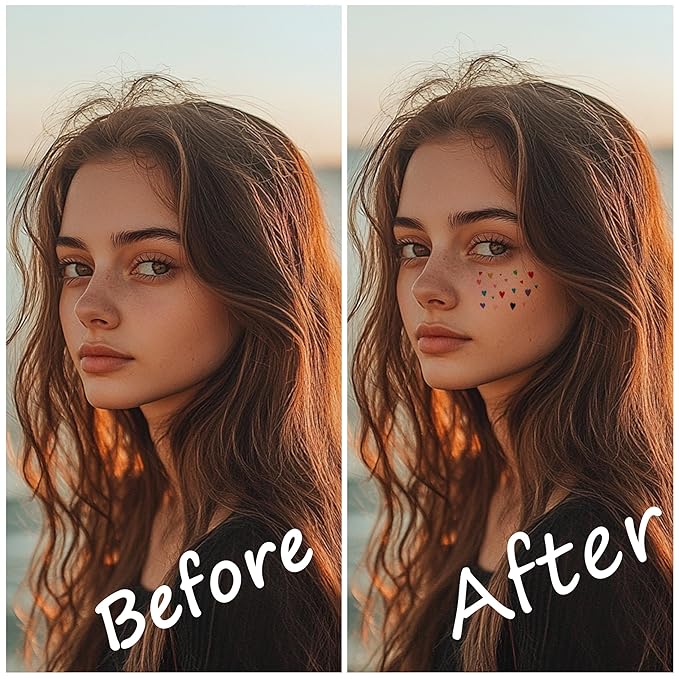 2pcs Makeup Stickers, Waterproof Face Colorful Love Heart Temporary Tattoo Stickers, Masquerade Stickers， Wedding Face Makeup Stickers for Women.