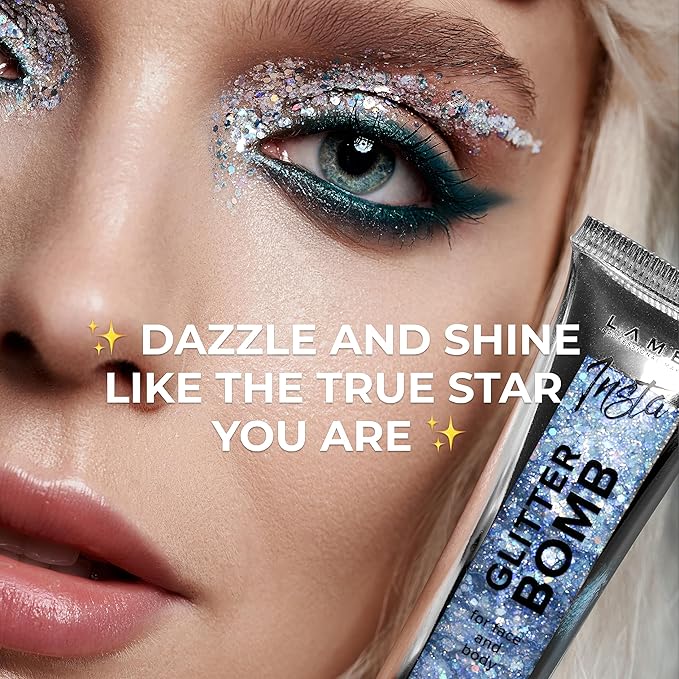 Insta Glitter Bomb: Quick-Dry Holographic Face & Body Glitter Gel | Long-Lasting Shine & Effortless Removal | Perfect Face Glitter Makeup & Body, Hair Shimmer | Vegan & Cruelty Free -0.67 fl.oz
