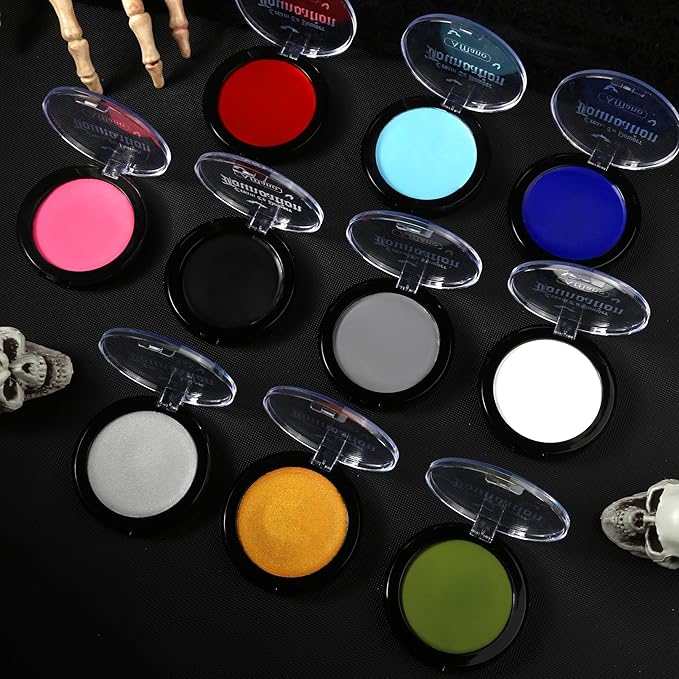 Ogre Green Face Body Paint, Witch Green Full-Coverage Cream to Powder Foundation Makeup, Non-Toxic Face Painting for Hulk Hunting, Frankenstein,Wicked Ogre,Halloween SFX Makeup, Cosplay,Theater,Stage