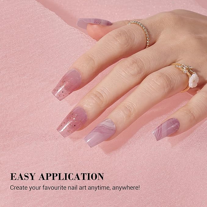 MelodySusie Semi Cured Gel Nail Strips, 20 PCS Gel Nail Stickers, Gel Nail Wraps, UV Light Required, Durable and Salon Quality (Nude Pink Marble)