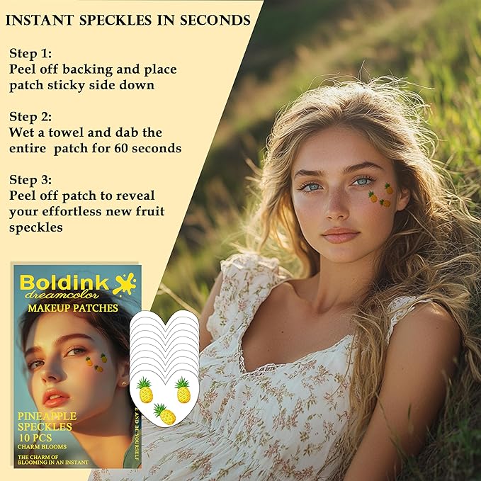 10pcs Pineapple Face Makeup Patches, Waterproof Pineapple Temporary Tattoos for Adults