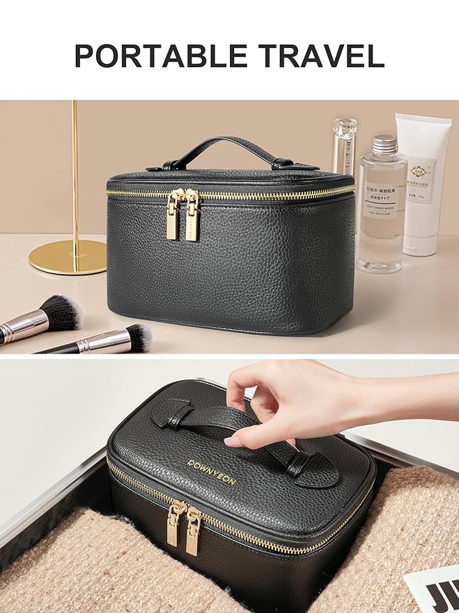 Cosmetic Bag,ROWNYEON Makeup Bag,Portable Makeup Train Case,Travel Toiletry Bag Case Organizer for Women,Black