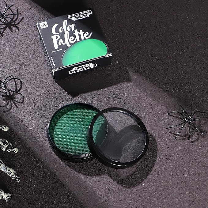 Spooktacular Creations Halloween Makeup Face Body Paint Waterproof Foundation Cream Cake Tub, Halloween Party Cosplay Clown Sfx Costume and Dress Up Makeup for Adult(1 Oz, Green)