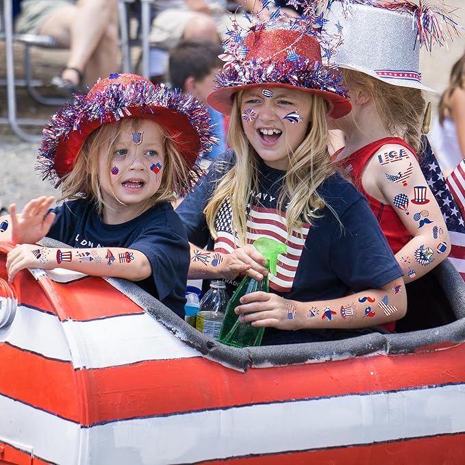 106 PCS 4th of July Tattoos, Fourth of July Tattoos for Kids, Patriotic Temporary Stickers, American Flag Red White Blue Decor for Independence Day Accessories Decoration Supplies Favors