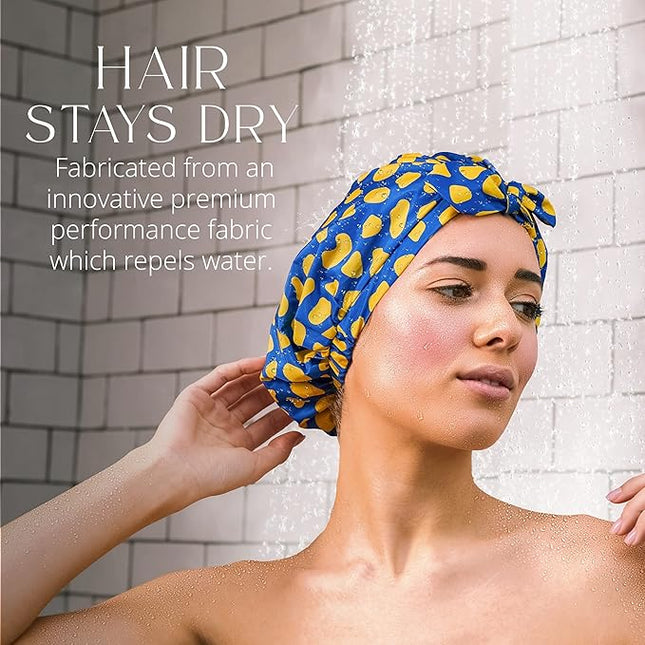 GRACE & COMPANY Luxury Shower Cap For Women - 100% Waterproof, Reusable, Washable & Breathable Shower Caps - Lemon Drop(Bag Packaging)