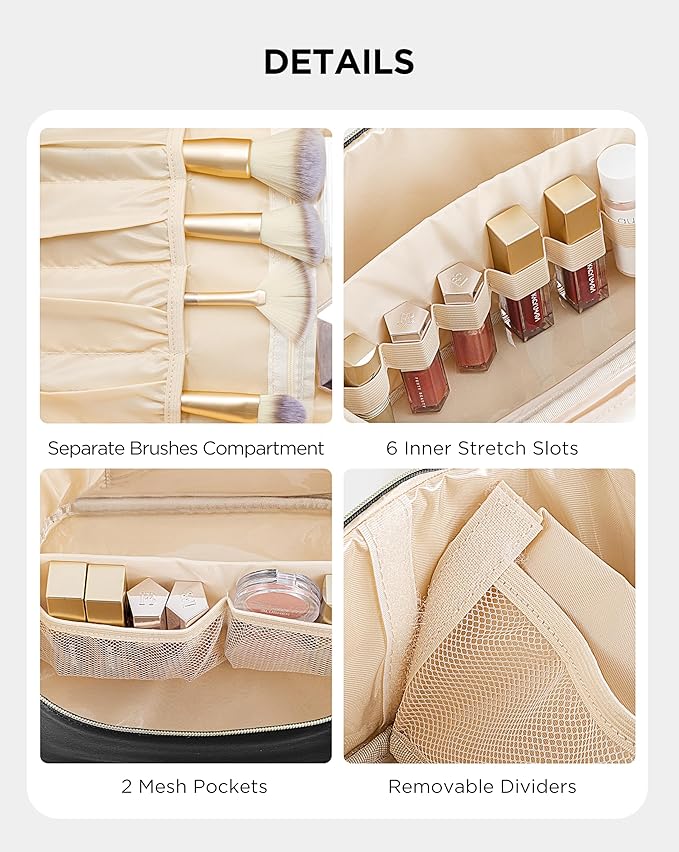 Makeup Bag for Women XL-Large Travel Makeup Bag Organizer Portable Toiletry Bag Cute Makeup Bags Waterproof Leather Cosmetic Bag Makeup Case with Removable Dividers, Black