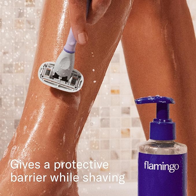 Flamingo Razor Shaving Set for Women - 5-Blade Razor, Nourishing Shave Oil, and Shower Holder - Lilac