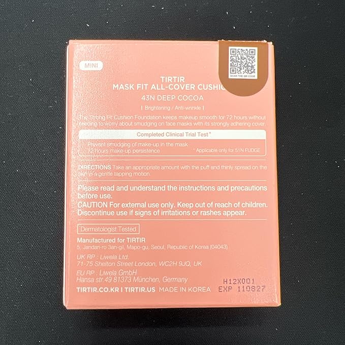 [*Mini Size*] TIRTIR All Cover Pink Cushion | Korean Cushion Foundation, (#43N Deep Cocoa, 0.15 Fl Oz)