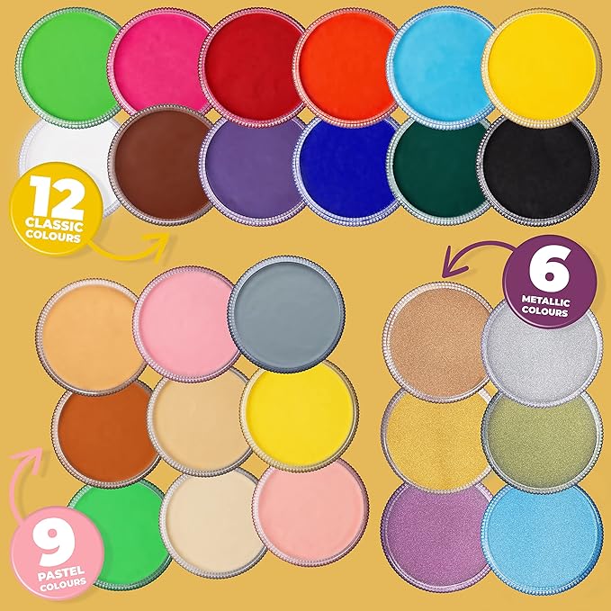 Blue Squid Face Paint Water Based Single Cake Professional Face Paint & Body Paint - Water Activated, Kids Adults Face Painting for Costume, Halloween Makeup, Cosplay - Metallic Gold Face Paint 30g