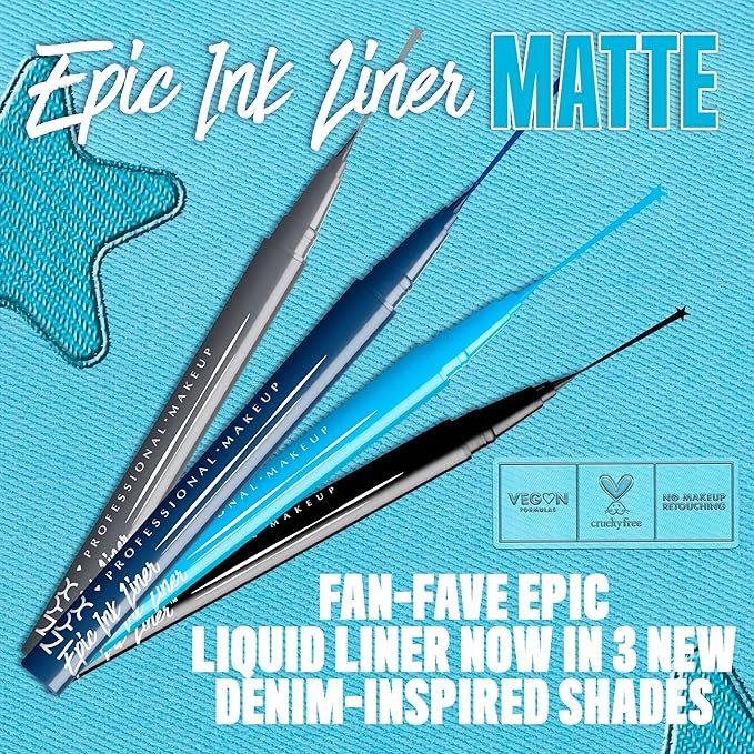 NYX PROFESSIONAL MAKEUP Epic Ink Liner, Waterproof Liquid Eyeliner - Black, Vegan Formula