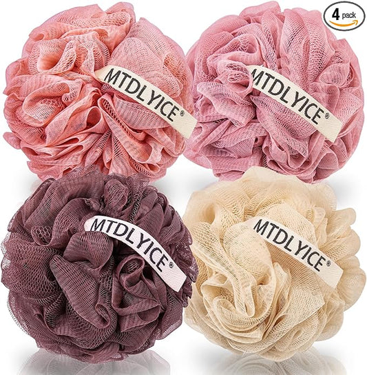 Loofah Sponge, XXL Large Loofah 100g 4 Pack, Bath Sponge Soft Mesh Shower for Men, Body Scrub, Shower Pouf Bath Accessories, for Body Wash, Soap (Red Soil)