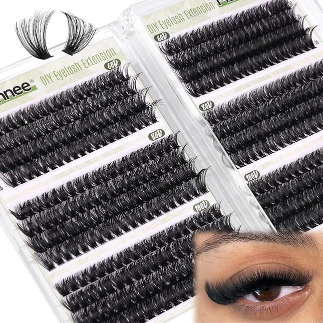 D-Curly Cluster Eyelash Extensions 480Pcs Volume Lash Extensions DIY Eyelash Extensions for Beginners Wispy Eyelash Clusters Natural Full Thick Individual Lashes Clusters (60D 80D 100D Mixed, 10-16MM)