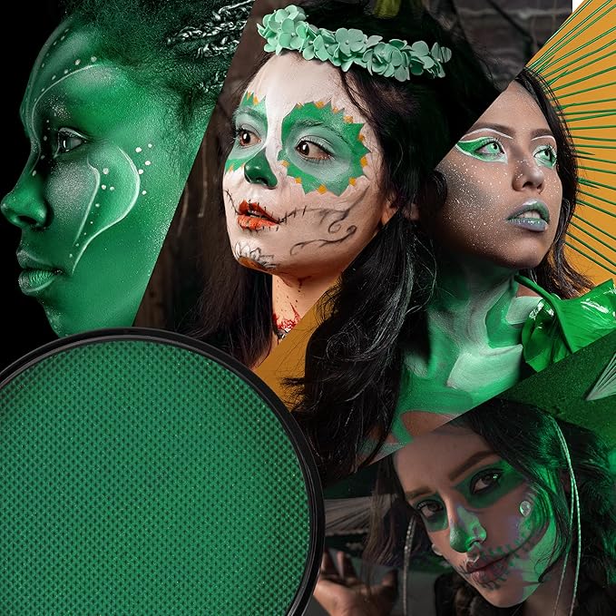 Spooktacular Creations Halloween Makeup Face Body Paint Waterproof Foundation Cream Cake Tub, Halloween Party Cosplay Clown Sfx Costume and Dress Up Makeup for Adult(1 Oz, Green)