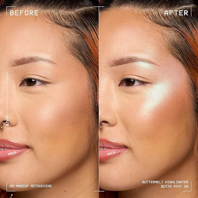 NYX PROFESSIONAL MAKEUP Buttermelt Highlighter, Powder Highlighter Makeup, With Up to 12H Wear and High Impact Glow - 20 Butta Mint (Minty Green)