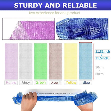 UJFQBH 6 Pieces African Net Sponge Long Bath Sponge Exfoliating Shower Body Scrubber for Daily Use, Terrific for Smoother Skin - Back Scrubber for a Refreshing Experience (Purple - Orange)
