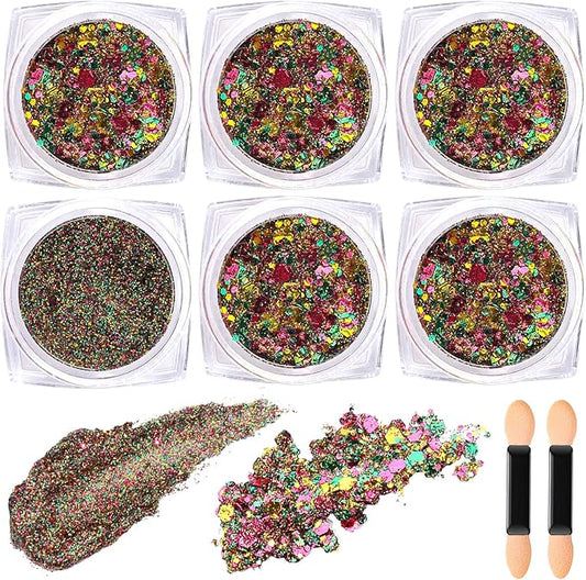 Teenitor Body Glitter Face Glitter for Halloween Makeup, Gold Purple Green Mixed Festival Glitter, Hair Glitter Gel for Halloween Rave Festival, Mardi Gras Glitter for Women Kids