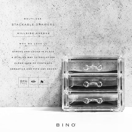 BINO THE MANHATTAN SERIES Acrylic Makeup Drawer Organizer- 3 Drawer Small | Clear Beauty Organizers and Storage| Cosmetic & Makeup Drawer| Home Organization| Jewelry & Vanity Accessories Drawer