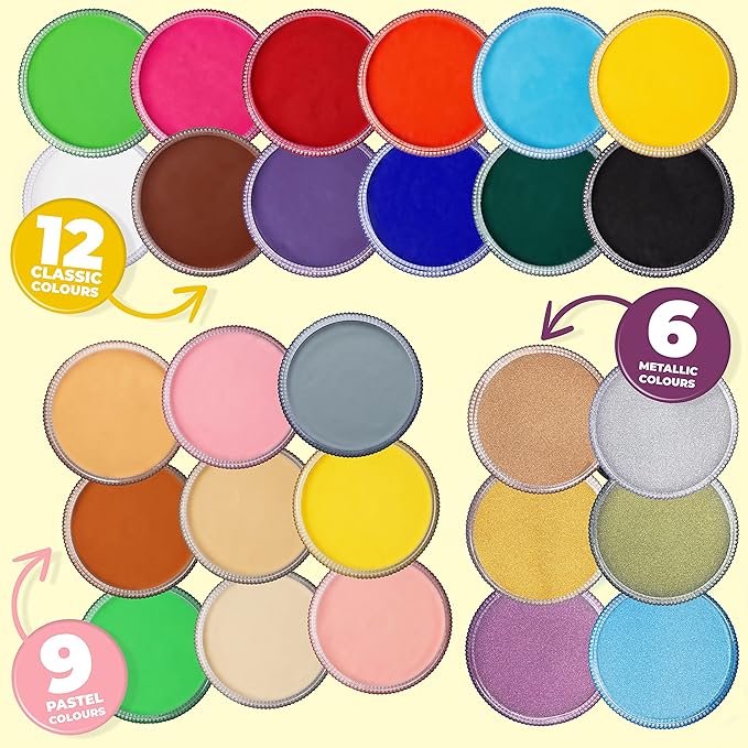 Blue Squid Face Paint Water Based Single Cake Professional Face Paint & Body Paint - Water Activated, Kids Adults Face Painting for Costume, Halloween Makeup, Cosplay - Classic Yellow Face Paint 30g