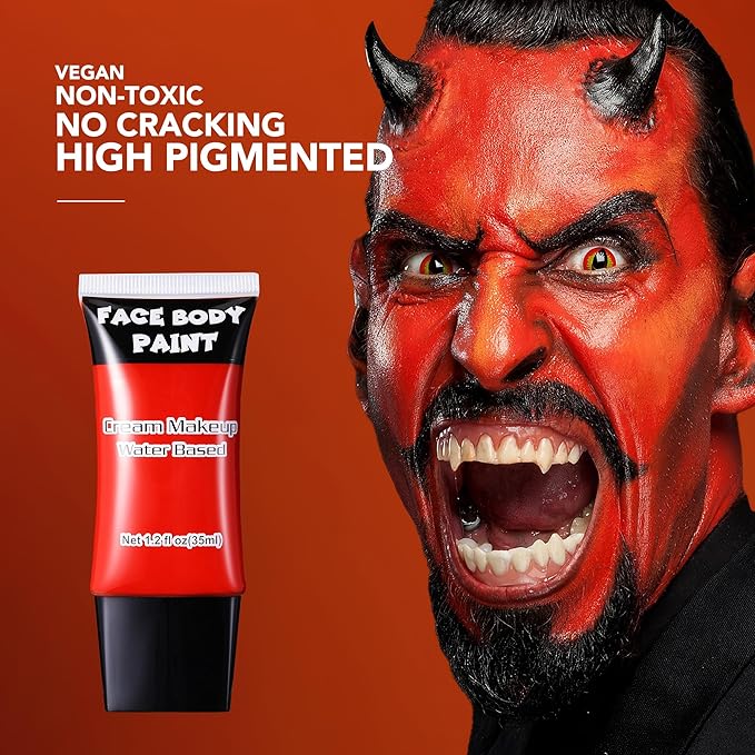Red Face Paint, Water Based Full Body Paint Halloween Makeup,Cream Face Paint & Body Paint For Adults Clown Joker Demon Devil Vampire Spiderman Halloween Makeup 1.2 fl oz (35ml)