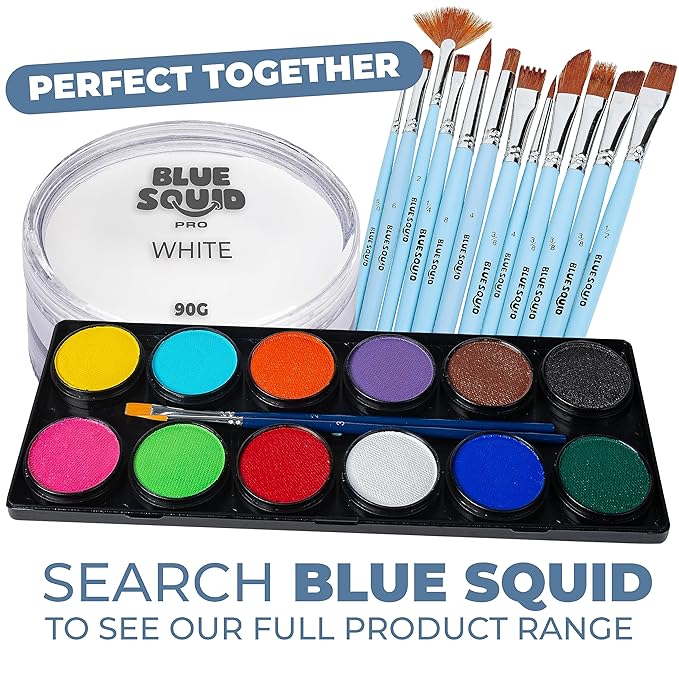 Blue Squid PRO Face Paint - Professional Water Based Single Cake Facepaint & Body Paints - SFX Makeup, Kids Adults Face Painting for Costume, Halloween, Cosplay - Classic White 90g / 3oz